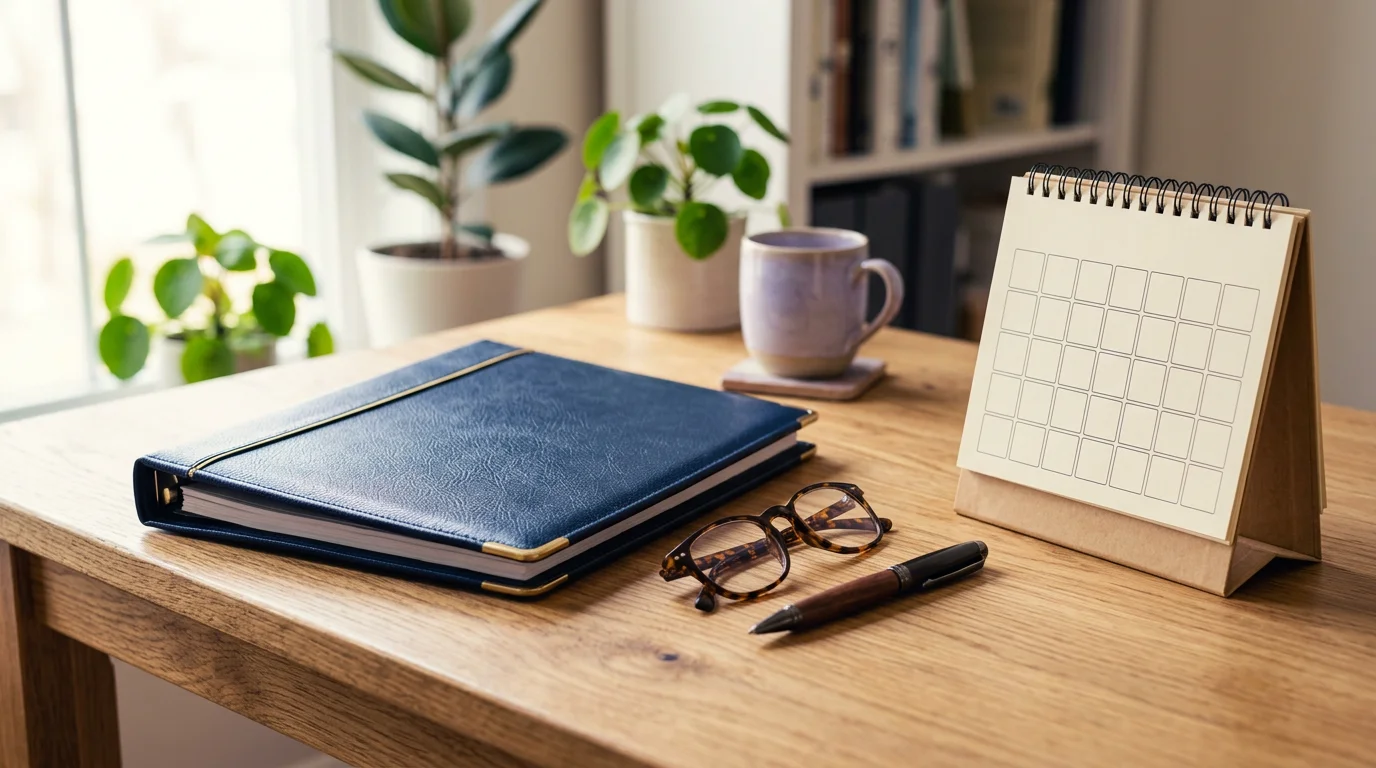 Jahrescheck Versicherungspolice am Schreibtisch, Titelbild 1200x800 Pixel