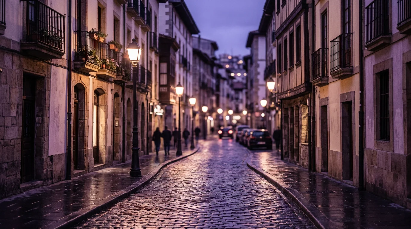 Stilisierte Abendstraße mit Lichtakzenten, Hintergrund 1920x1080 Pixel